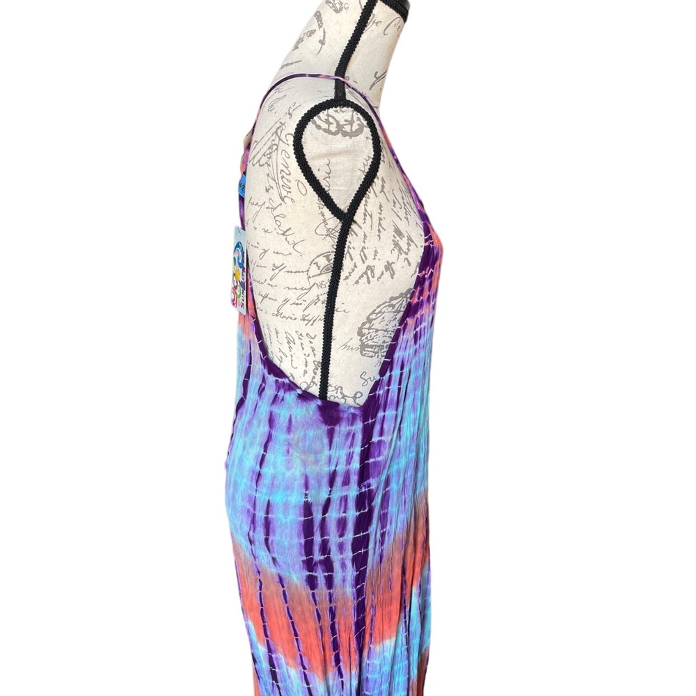 Sunflower Tie-Dye Hippie Maxi Dress in Purple Blue Rusty Orange Resort wear - OS - Picture 4 of 10